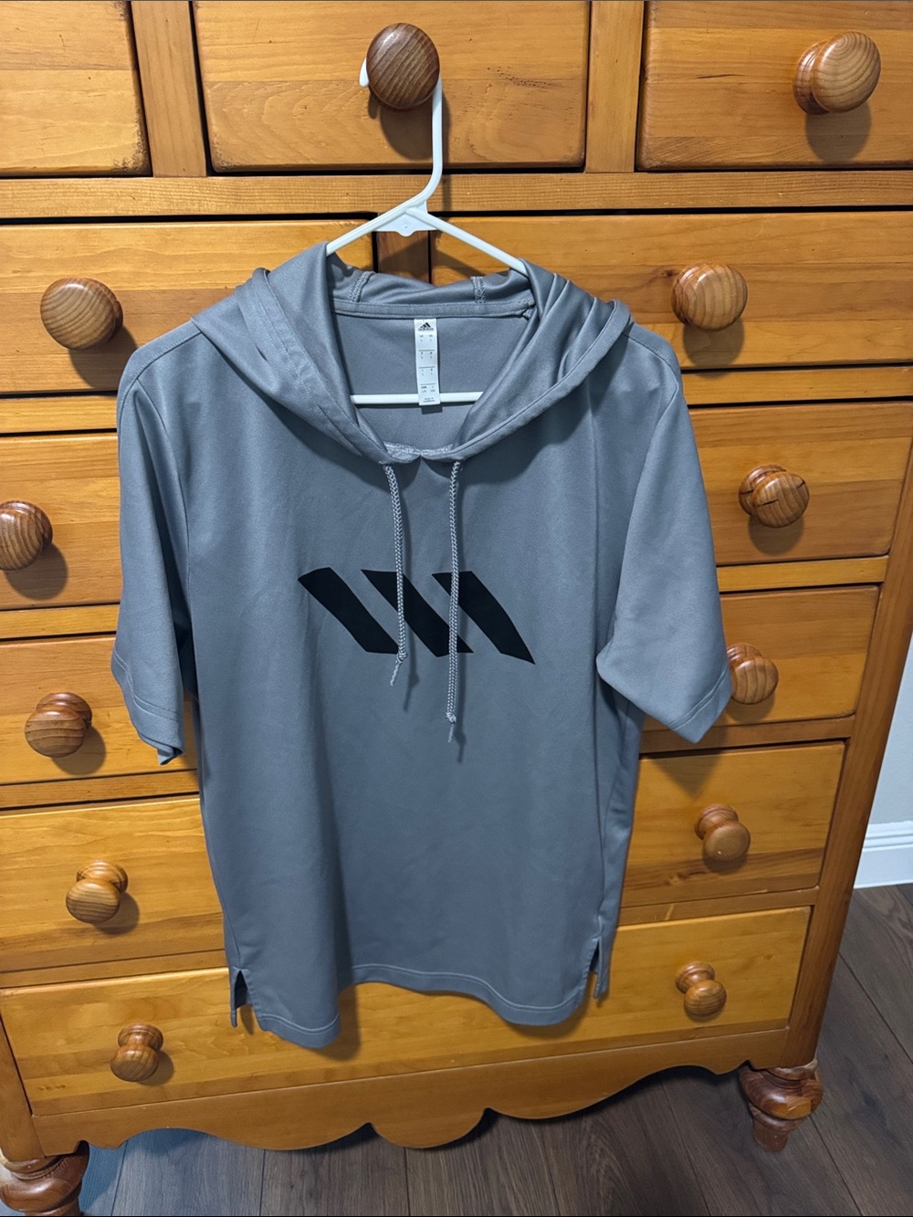 adidas Gray Short Sleeve Hoodie with Black Logo